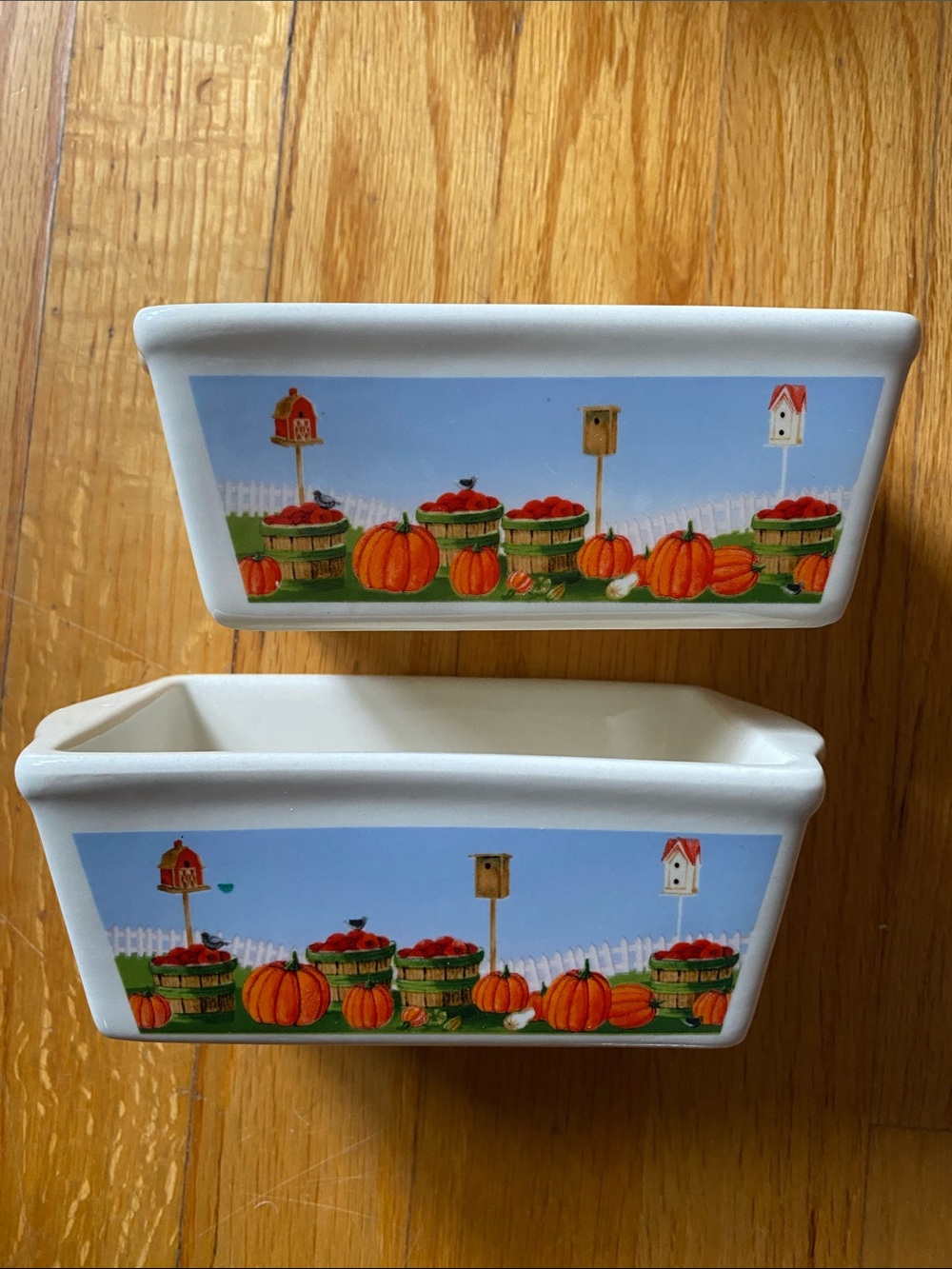 Nantucket White Ceramic Mini Loaf Pumpkin Harvest Baking Dish/Pans Set of 2